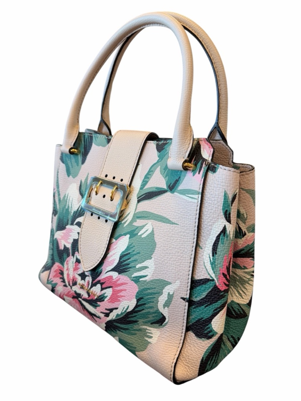 Burberry Pink Floral Leather Satchel with Green Accents - Picture 13 of 15
